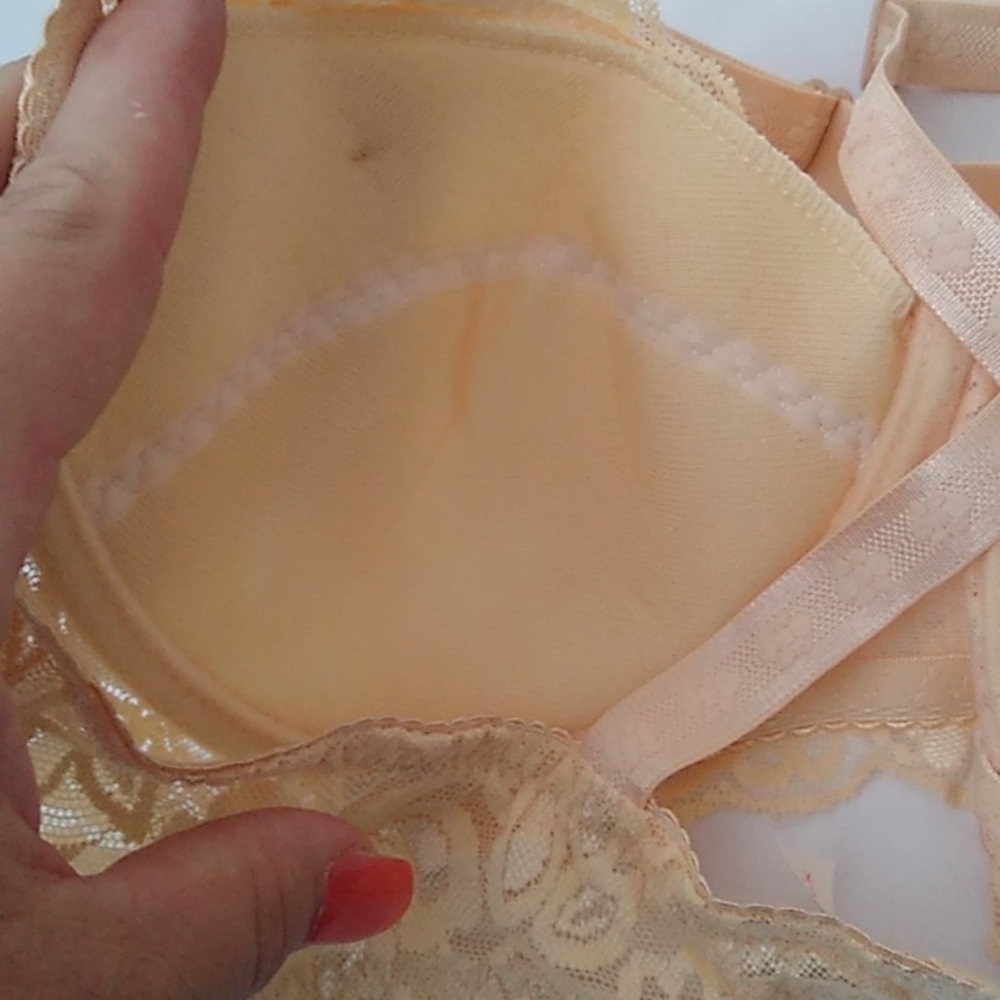 Peach Khaki Lace Push-up Bra, Small - Picture 10 of 14